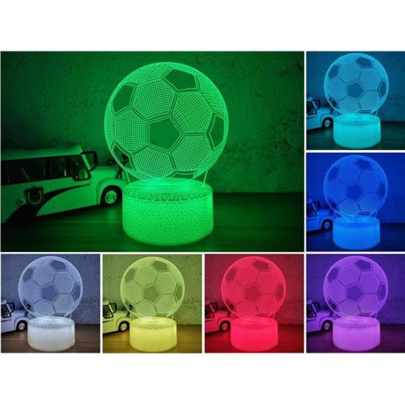 Soccer Gifts 3D Night Light for Kids,Soccer 3D Illusion Lamp 16 Colors Dimmable - Picture 3 of 6